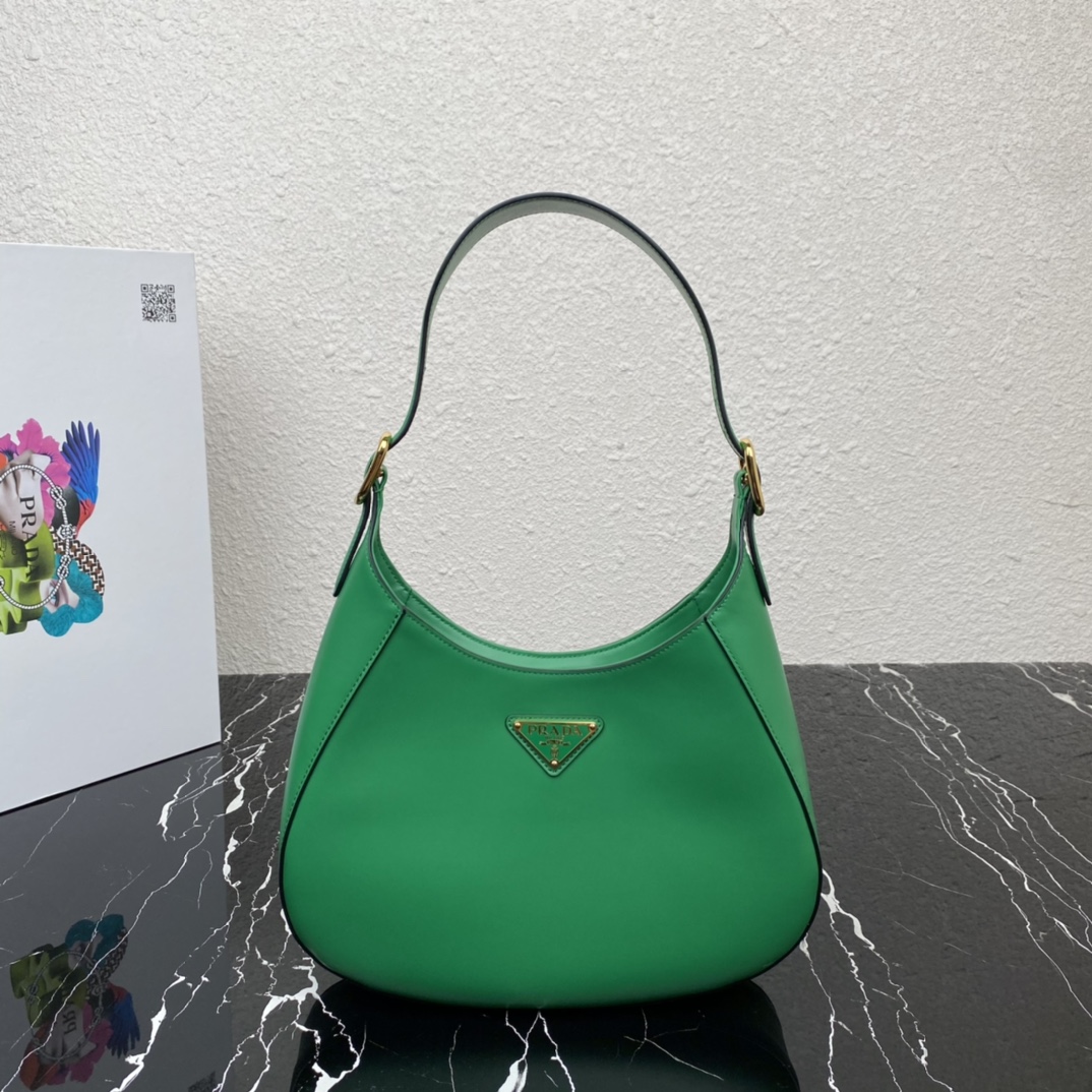 Prada Soft Leather Armpit Bag Handbag Shoulder Bag Green 1BC179